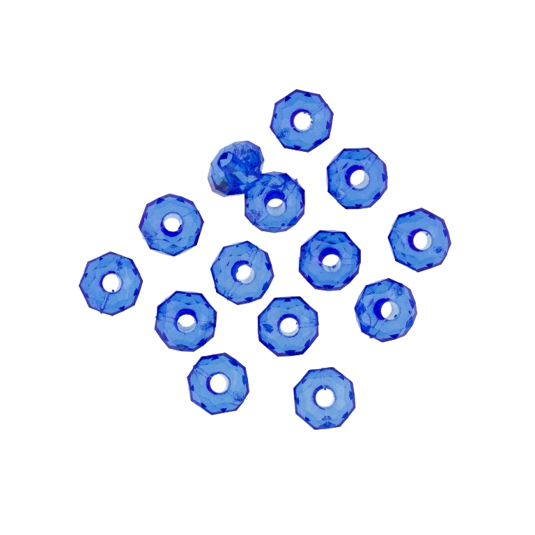 TRANSPARENT PLASTIC BEADS - WASHER FACETED - 3.5x6mm BLUE (DARK) V44 - 50g Hole-1.8mm (690pcs.)