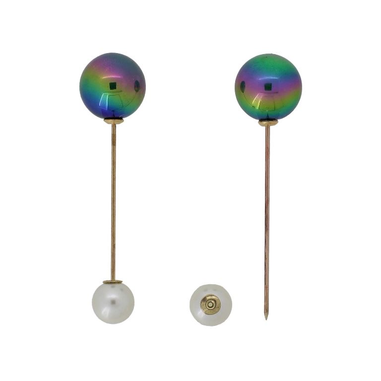 JEWELRY - BROOCH - METAL AND PEARLS - NEEDLE 226 - 1.5x6.2cm GOLD-ECRU-RAINBOW (АВ) - 1pc.