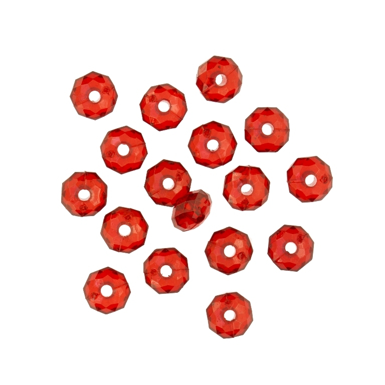 TRANSPARENT PLASTIC BEADS - WASHER FACETED - 3.5x6mm RED V12 - 50g Hole-1.8mm (610pcs.)