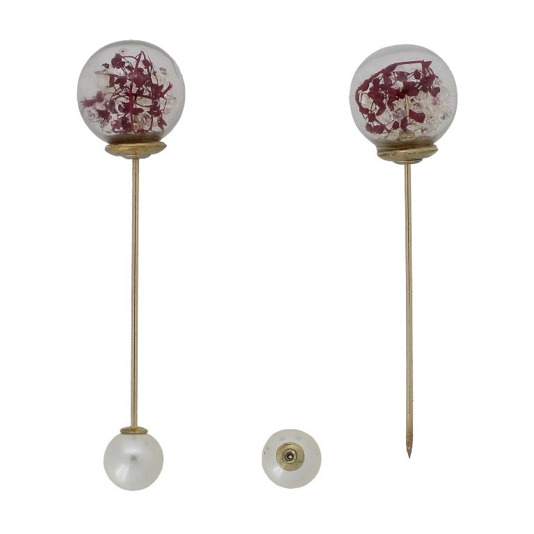 JEWELRY - BROOCH - METAL AND PEARLS - NEEDLE 229 - 1.8x6.7cm GOLD-ECRU-CYCLAMEN - 1pc.