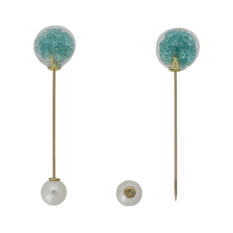 JEWELRY - BROOCH - METAL AND PEARLS - NEEDLE 230 - 1.8x6.7cm GOLD-ECRU-TURQUOISE - 1pc.