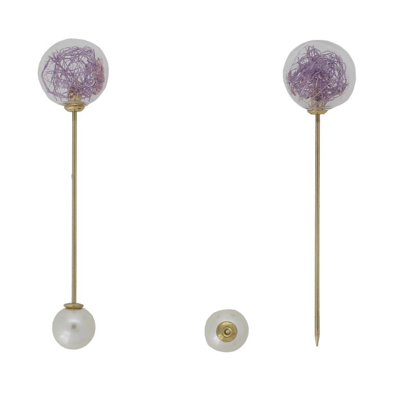 JEWELRY - BROOCH - METAL AND PEARLS - NEEDLE 231 - 1.8x6.7cm GOLD-ECRU-PURPLE - 1pc.