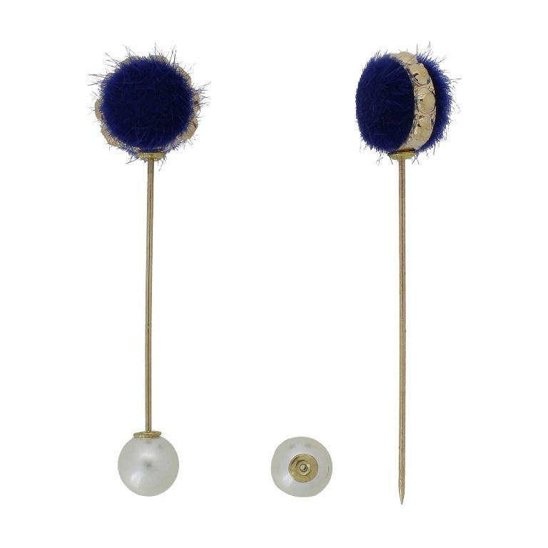 JEWELRY - BROOCH - METAL AND PEARLS - NEEDLE 235 - 1.6x7.1cm GOLD-ECRU-BLUE (DARK) - PACKAGE 6pcs.