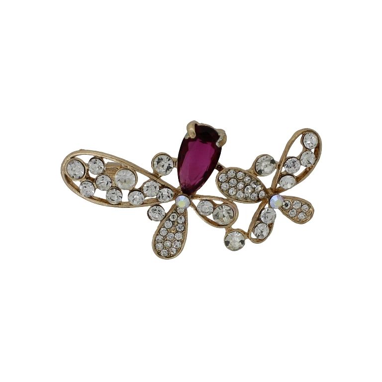 JEWELRY - BROOCH - ZIRCON - BUTTERFLIES В239 - 6.0x3.2cm GOLD-CYCLAMEN-WHITE - PACKAGE 6pcs.