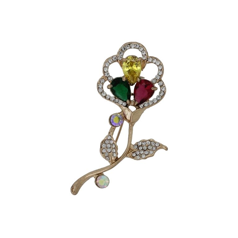 JEWELRY - BROOCH - ZIRCON - FLOWER В237 - 3.0x6.2cm GOLD AND MIX - PACKAGE 6pcs.