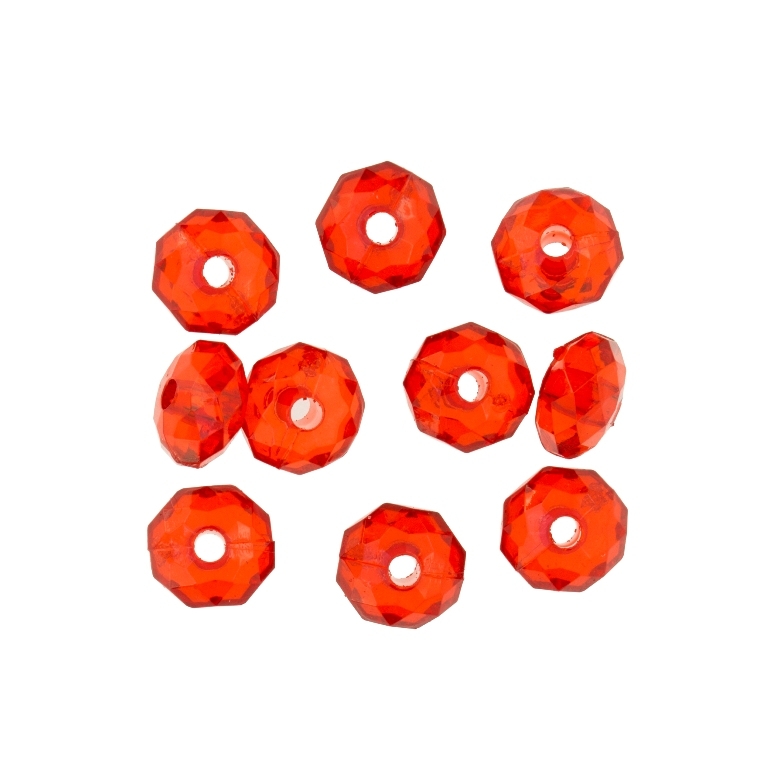 TRANSPARENT PLASTIC BEADS - WASHER FACETED - 5x8mm RED V12 - 50g Hole-2.0mm (295pcs.)