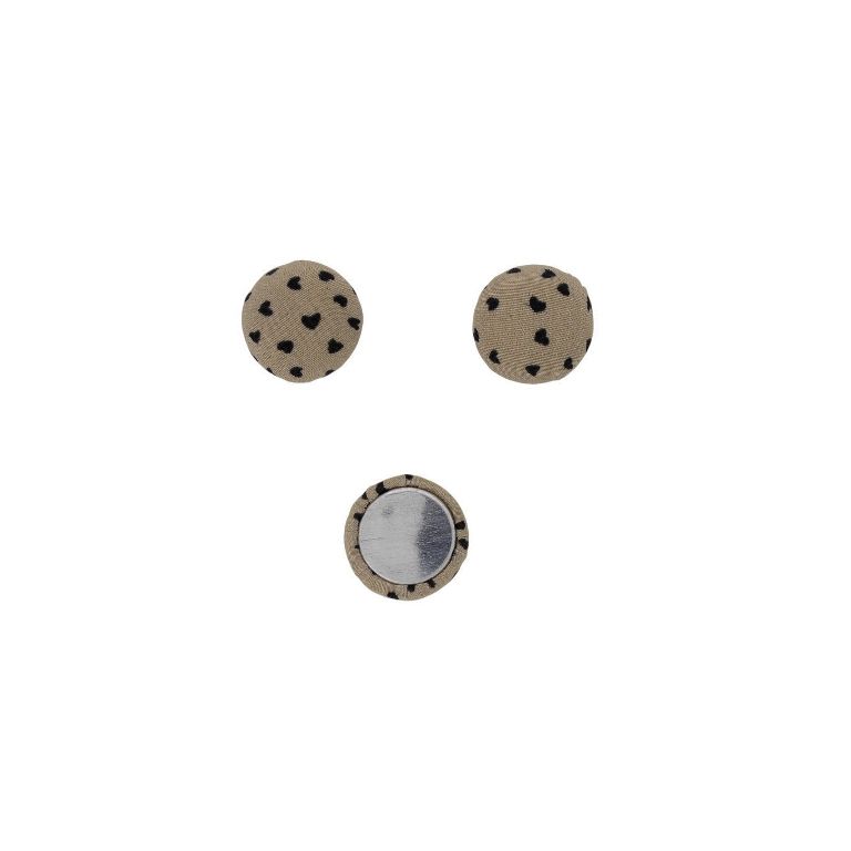 МЪНИСТА ЛЕПЯЩИ - ТЕКСТИЛНИ - ПОЛУСФЕРА 072 - 15х8мм - СЪРЦА 01 - БЕЖОВО СВ. И ЧЕРНО - 10 бр.