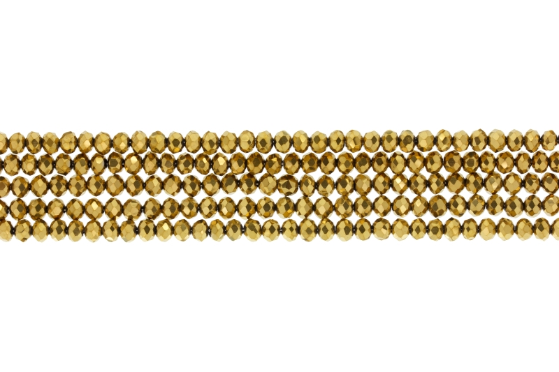 GLASS BEADS - FACETED RONDELLE CRYSTALS - 4x3mm - METALLIC - GOLD 111 - PACKAGE (5x128pcs.) Hole-1.0mm