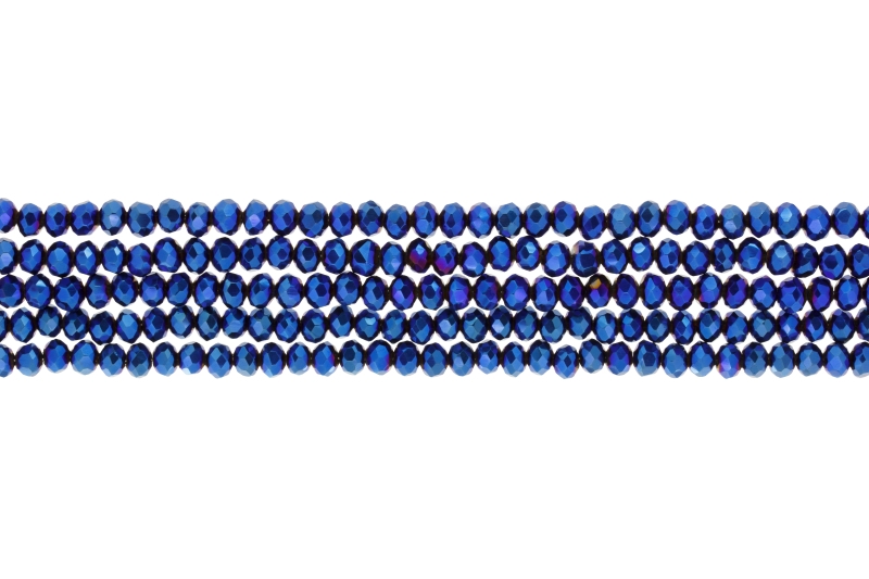 GLASS BEADS - FACETED RONDELLE CRYSTALS - 4x3mm - METALLIC - BLUE 117 - PACKAGE (5x128pcs.) Hole-1.0mm