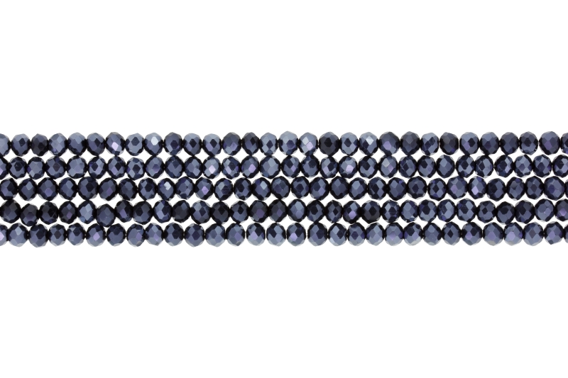 GLASS BEADS - FACETED RONDELLE CRYSTALS - 4x3mm - METALLIC - HEMATITE 113 - STRING (128pcs.) Hole-1.0mm