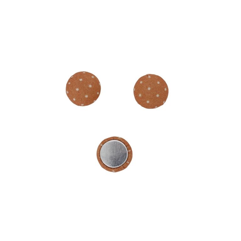 МЪНИСТА ЛЕПЯЩИ - ТЕКСТИЛНИ - ПОЛУСФЕРА 121 - 15х8мм - ТОЧКИ 03 - ОРАНЖЕВО И ЕКРЮ СВ. - ПАКЕТ 100 бр.