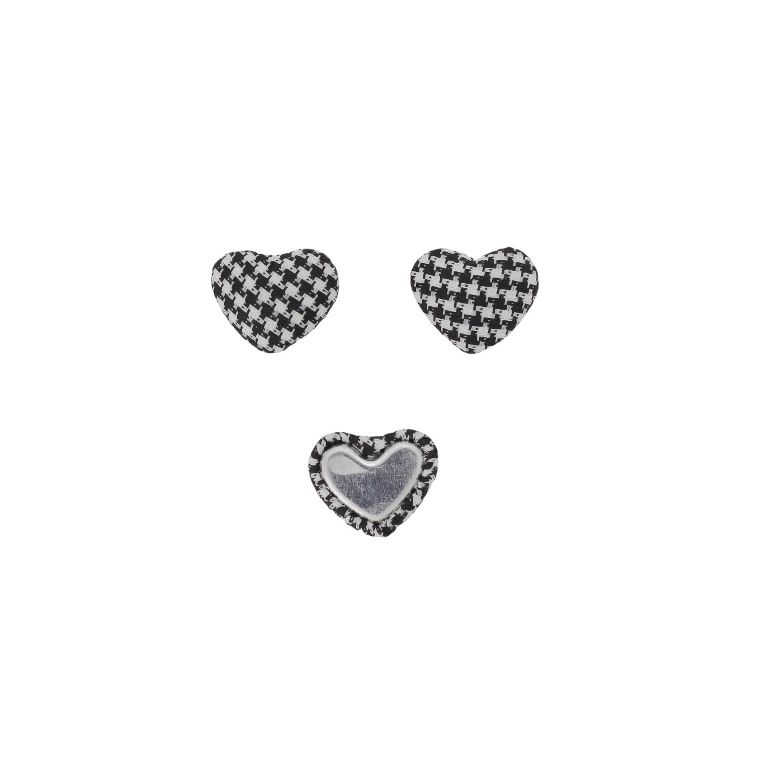 ADHESIVE BEADS - TEXTILE - HEART 173 - 14x17x6mm - PEPIT 01 - WHITE-BLACK - PACKAGE 100pcs.