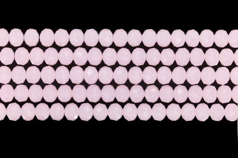 СТЪКЛЕНИ МЪНИСТА - КРИСТАЛИ - 8х6мм - МЛЕЧНИ - РОЗОВО 047 - НАНИЗ (66 бр.) Отвор-1.5мм