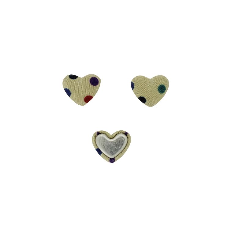 ADHESIVE BEADS - TEXTILE - HEART 222 - 14x17x6mm - DOTS 06 - ECRU AND MIX - PACKAGE 100pcs.