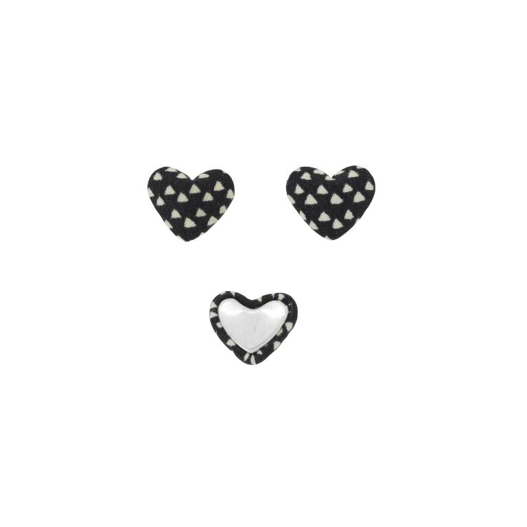 ADHESIVE BEADS - TEXTILE - HEART 242 - 14x17x6mm - TRIANGLES 01 - BLACK AND WHITE - 10pcs.