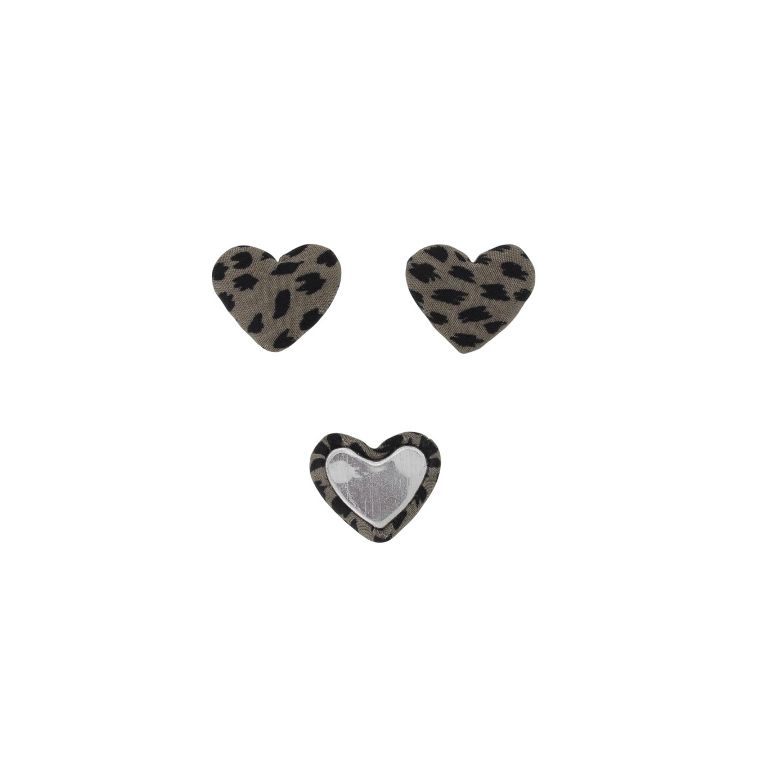 ADHESIVE BEADS - TEXTILE - HEART 250 - 14x17x6mm - LEOPARD PRINT 01 - BROWN (DARK) AND BLACK - PACKAGE 100pcs.