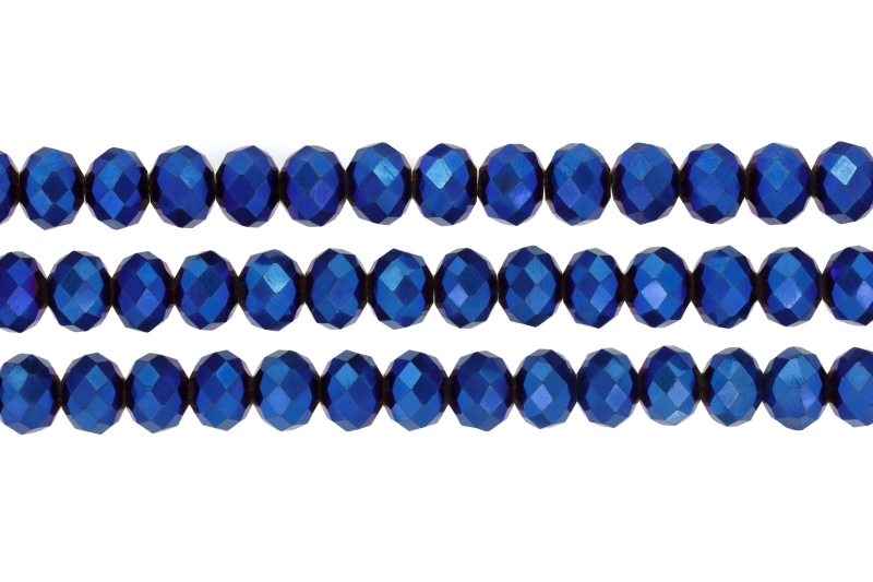 GLASS BEADS - FACETED RONDELLE CRYSTALS - 10x8mm - METALLIC - BLUE 117 - PACKAGE (3x70pcs.) Hole-1.5mm