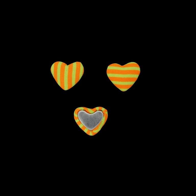 ADHESIVE BEADS - TEXTILE - HEART 252 - 14x17x6mm - STRIPE 01 - YELLOW AND ORANGE - 10pcs.