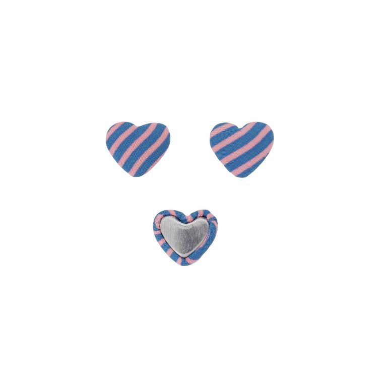 ADHESIVE BEADS - TEXTILE - HEART 253 - 14x17x6mm - STRIPE 01 - PINK (LIGHT) AND BLUE - 10pcs.