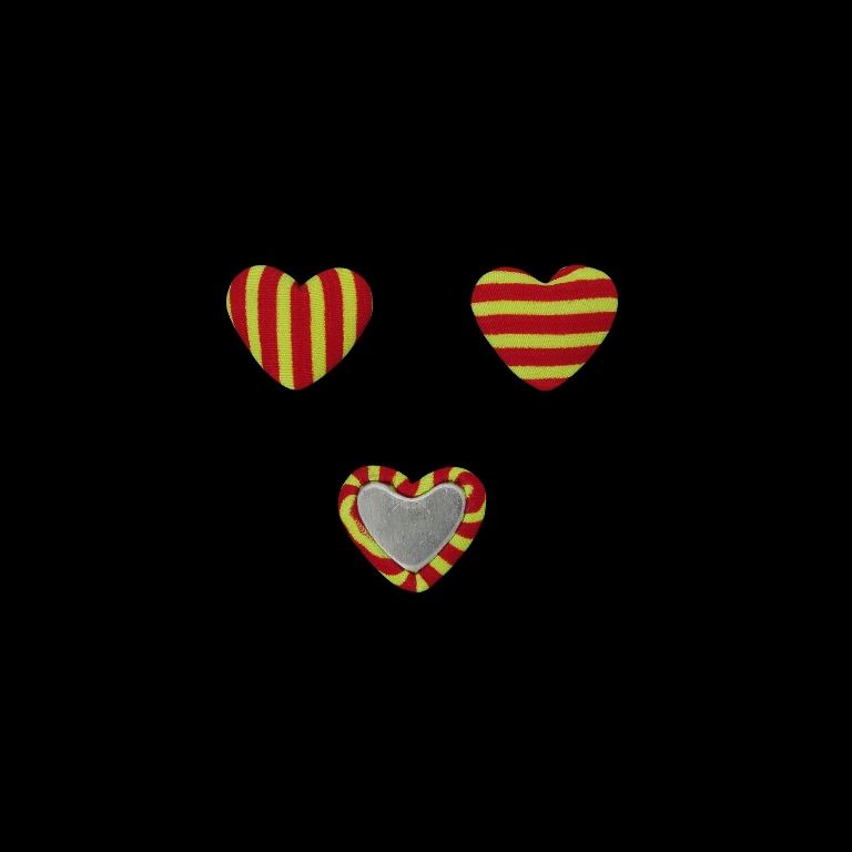 ADHESIVE BEADS - TEXTILE - HEART 254 - 14x17x6mm - STRIPE 01 - YELLOW AND RED - PACKAGE 100pcs.