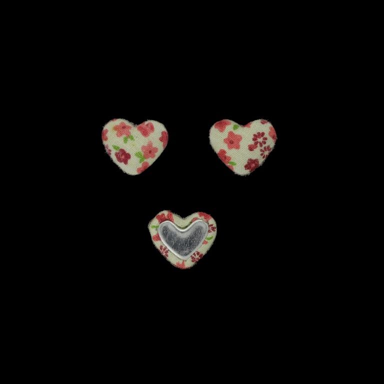 ADHESIVE BEADS - TEXTILE - HEART 271 - 14x17x6mm - FLOWERS 04 - ECRU AND CYCLAMEN - 10pcs.