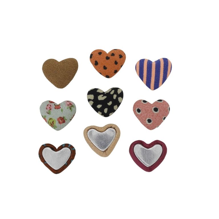 ADHESIVE BEADS - TEXTILE - HEART 273 - 14x17x6mm - MIX - PACKAGE 100pcs.