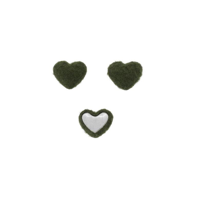 ADHESIVE BEADS - TEXTILE - HEART 274 18x15x6mm - POLAR 01 - GREEN MILITARY (DARK) - PACKAGE 100pcs.