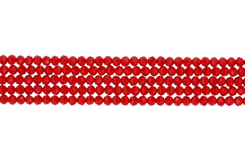 СТЪКЛЕНИ МЪНИСТА - КРИСТАЛИ - 4х3мм - ПРОЗРАЧНИ - ЧЕРВЕНО 033 - НАНИЗ (128 бр.) Отвор-1.0мм