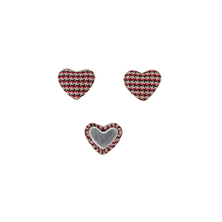 ADHESIVE BEADS - TEXTILE - HEART 285 18x15x5mm - PEPIT 01 - BEIGE-RED-BLACK - PACKAGE 100pcs.