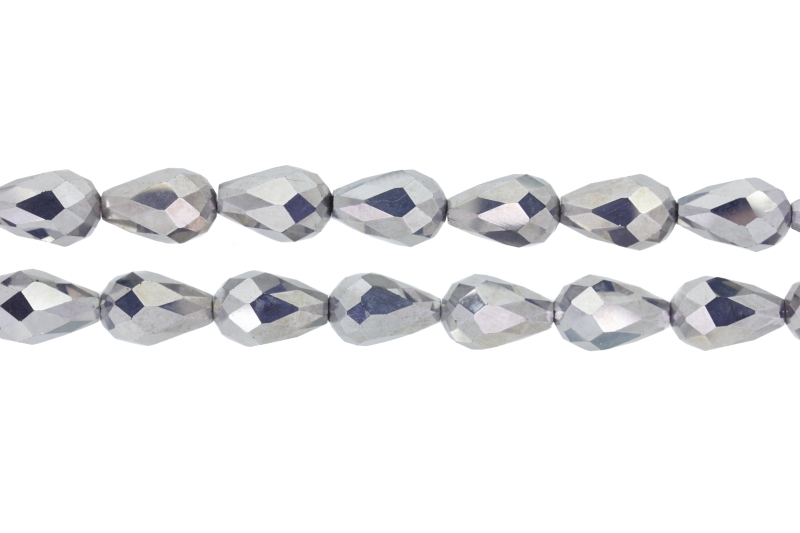 GLASS BEADS - TEARDROP CRYSTALS 10x16mm - METALLIC - SILVER 110 - PACKAGE (2x60pcs.) Hole-1.8mm