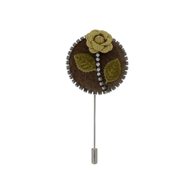 БИЖУТЕРИЯ - БРОШКА HANDMADE - МЕТАЛ И КРИСТАЛИ - РОЗА В249 - 4.0х8.7см НИКЕЛ-КАФЯВО-ЖЪЛТО - ПАКЕТ 6 бр.