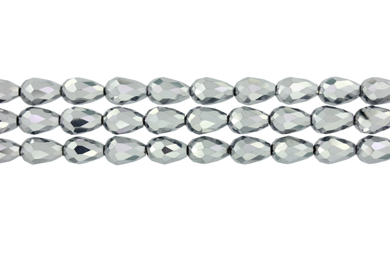 GLASS BEADS - TEARDROP CRYSTALS - 8x12mm - METALLIC - SILVER 110 - STRING (60pcs.) Hole-1.5mm