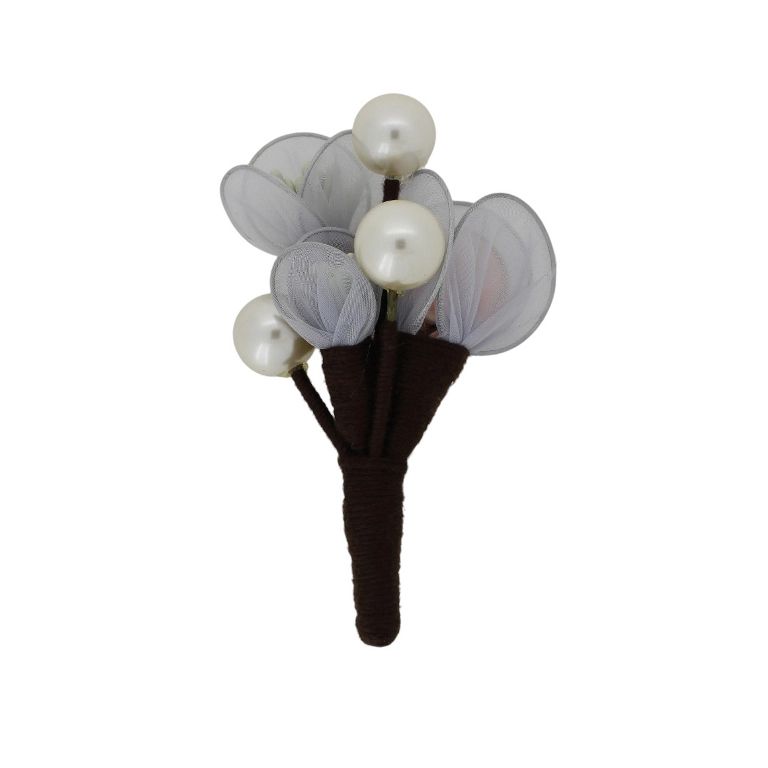 JEWELRY - BROOCH HANDMADE - METAL AND PEARLS - WOOD В245 - 5.2x8.7cm NICKEL-GRAY-PINK - PACKAGE 6pcs.