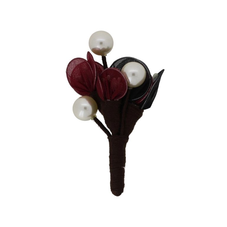 JEWELRY - BROOCH HANDMADE - METAL AND PEARLS - WOOD В245 - 5.2x8.7cm NICKEL-BLACK-BORDEAUX - PACKAGE 6pcs.