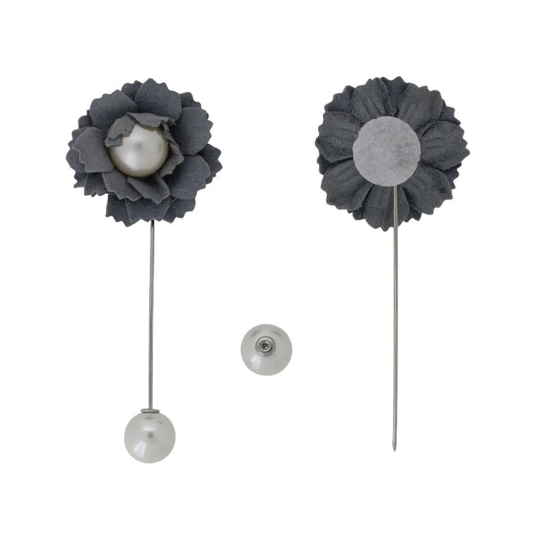 БИЖУТЕРИЯ - БРОШКА HANDMADE - МЕТАЛ И ПЕРЛИ - ИГЛА ЦВЕТЕ В265 - 3.5х8.8см НИКЕЛ-СИВО-ЕКРЮ - 1 бр.