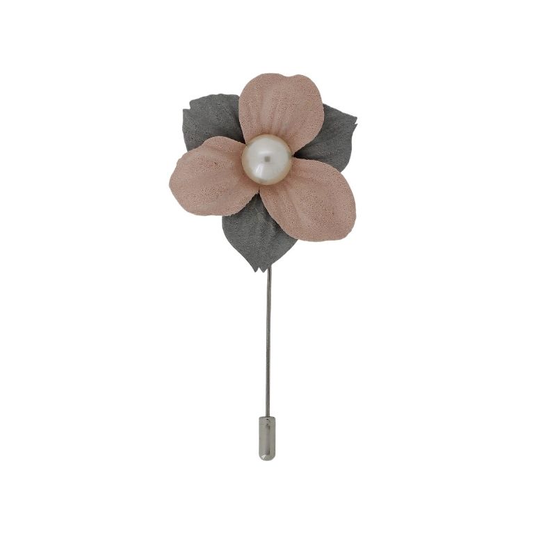 JEWELRY - BROOCH HANDMADE - METAL AND PEARLS - NEEDLE FLOWER В267 - 4.5x9.0cm NICKEL-POWDER-GRAY - PACKAGE 6pcs.