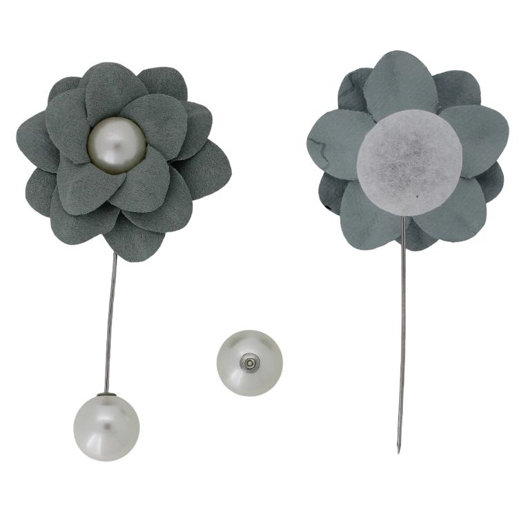 БИЖУТЕРИЯ - БРОШКА HANDMADE - МЕТАЛ И ПЕРЛИ - ИГЛА ЦВЕТЕ В270 - 5.0х9.4см НИКЕЛ-ТЮРКОАЗ Т.-ЕКРЮ - ПАКЕТ 6 бр.