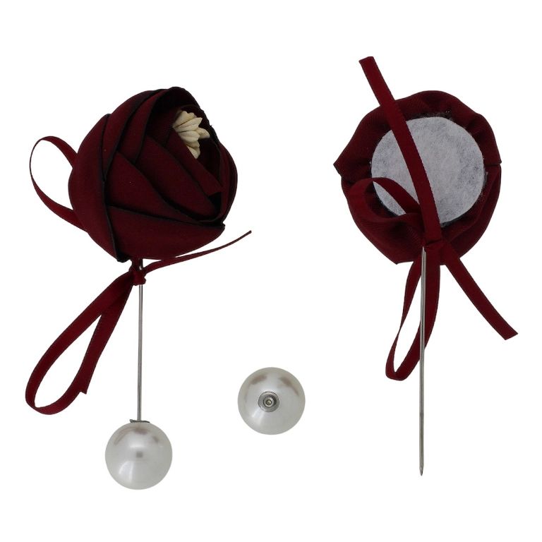 БИЖУТЕРИЯ - БРОШКА HANDMADE - МЕТАЛ И ПЕРЛИ - ИГЛА ЦВЕТЕ В273 - 3.6х9.0см НИКЕЛ-БОРДО-ЕКРЮ - 1 бр.