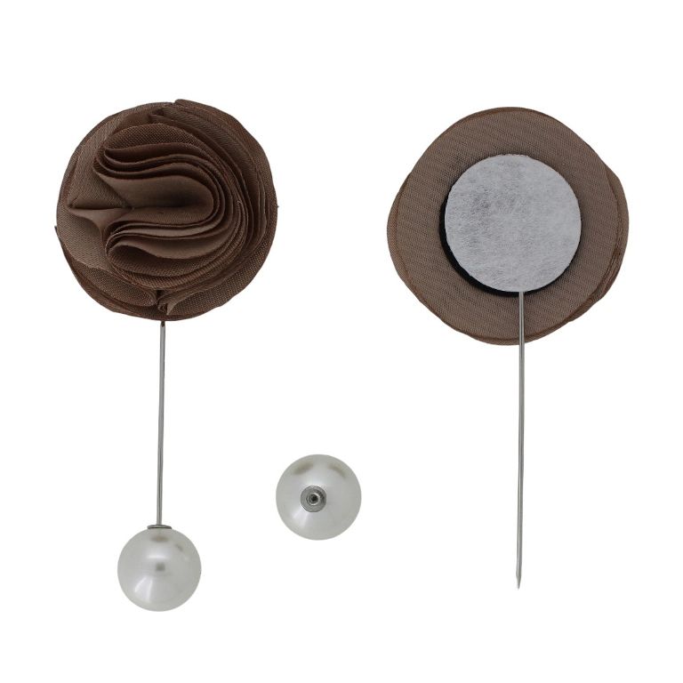 JEWELRY - BROOCH HANDMADE - METAL AND PEARLS - NEEDLE FLOWER В274 - 4.0x9.3cm NICKEL-BROWN-ECRU - PACKAGE 6pcs.