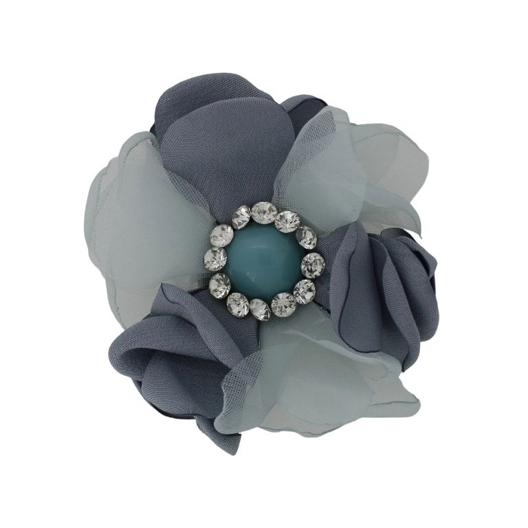 JEWELRY - BROOCH HANDMADE - METAL AND PEARLS - NEEDLE FLOWER В279 - 8.0x8.0cm NICKEL-GRAY-TURQUOISE- PACKAGE 6pcs.
