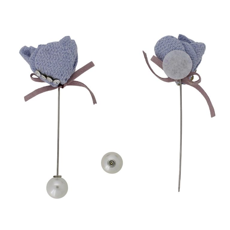 БИЖУТЕРИЯ - БРОШКА HANDMADE - МЕТАЛ И ПЕРЛИ - ИГЛА ЦВЕТЕ В281 - 2.6х8.9см НИКЕЛ-СИНЬО СВ.-ПЕПЕЛ ОТ РОЗИ - 1 бр.