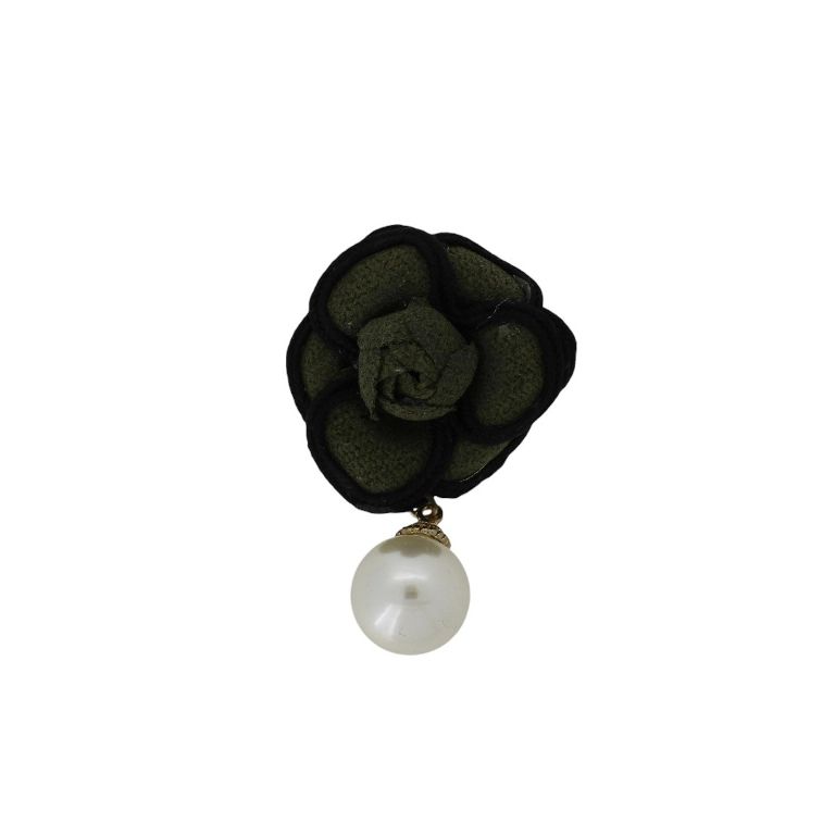 JEWELRY - BROOCH HANDMADE - METAL AND PEARLS - FLOWER В251 - 4.1x6.7cm NICKEL-GREEN (DARK)-BLACK - 1pc.