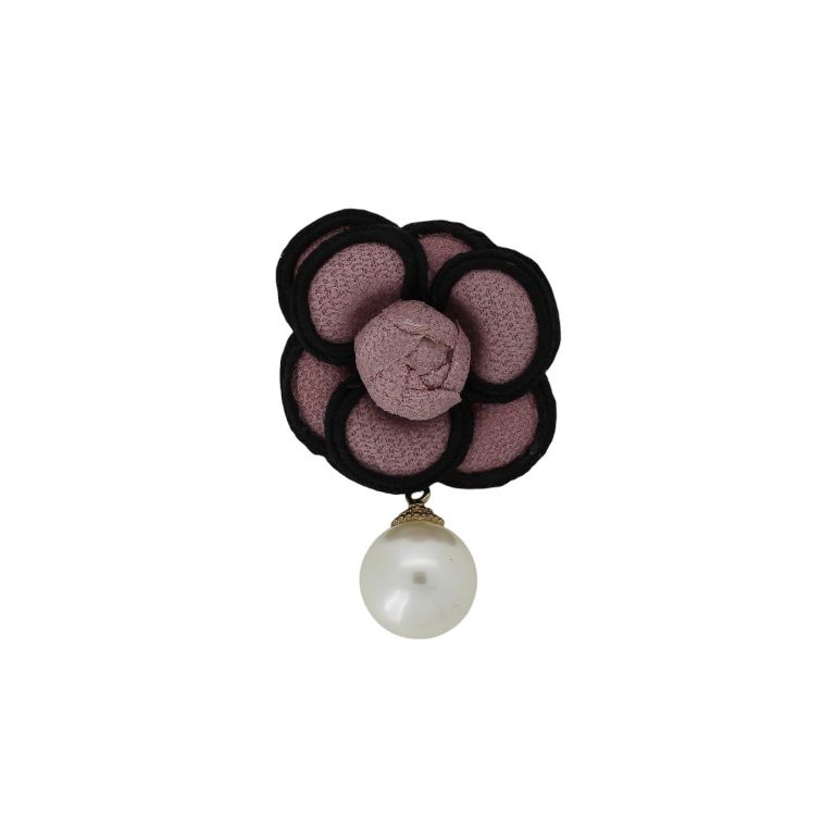 JEWELRY - BROOCH HANDMADE - METAL AND PEARLS - FLOWER В251 - 4.1x6.7cm NICKEL-ROSE DUST-BLACK - 1pc.
