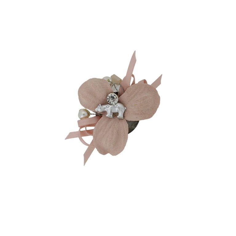 JEWELRY - BROOCH HANDMADE - METAL AND PEARLS - FLOWER WITH BEAR В261 - 4.3x3.8cm NICKEL-POWDER-WHITE - PACKAGE 6pcs.