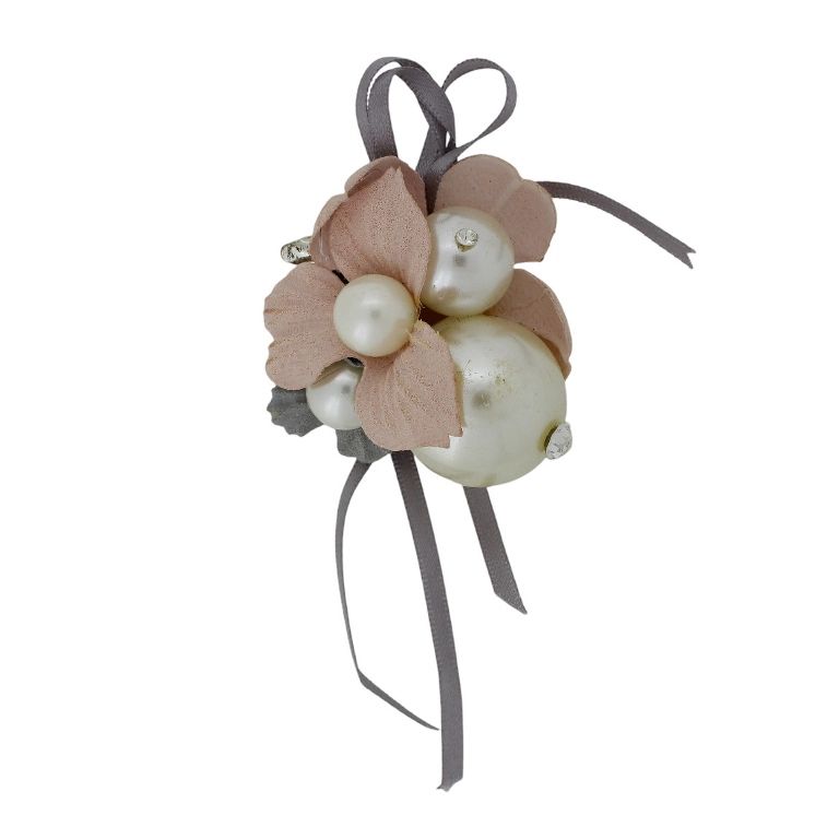 JEWELRY - BROOCH HANDMADE - METAL AND PEARLS - FLOWERS В292 - 4.7x4.7cm NICKEL-ROSE DUST-GRAY - PACKAGE 6pcs.