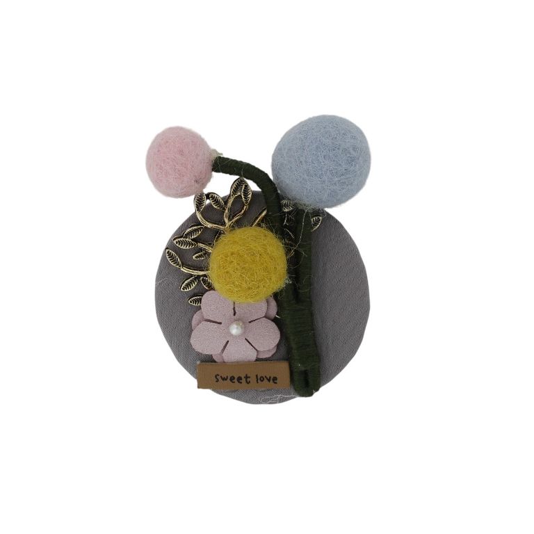 JEWELRY - BROOCH HANDMADE - METAL AND TEXTILE - BOUQUET В253 - 5.0x7.2cm NICKEL-GRAY-BLUE (LIGHT) - PACKAGE 6pcs.