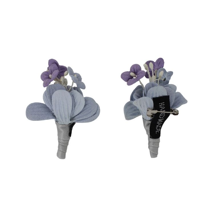 JEWELRY - BROOCH HANDMADE - METAL AND TEXTILE - BOUQUET В282 - 3.6x5.5cm NICKEL-GRAY-PURPLE - PACKAGE 6pcs.