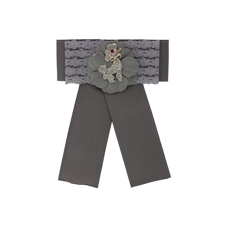 БИЖУТЕРИЯ - БРОШКА HANDMADE - МЕТАЛ И ТЕКСТИЛ - ПАНДЕЛКА В296 - 10.7х14.0см НИКЕЛ-СИВО-СИВО СВ. - 1 бр.