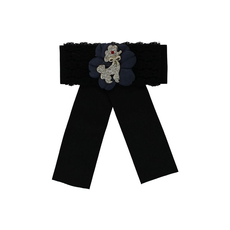 БИЖУТЕРИЯ - БРОШКА HANDMADE - МЕТАЛ И ТЕКСТИЛ - ПАНДЕЛКА В296 - 10.7х14.0см НИКЕЛ-ЧЕРНО-СИНЬО Т. - 1 бр.