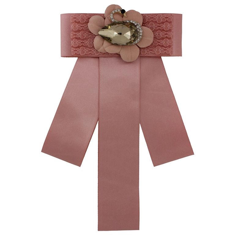 JEWELRY - BROOCH HANDMADE - METAL AND TEXTILE - RIBBON В297 - 12x21.5cm NICKEL-PINK-PINK (LIGHT) - 1pc.